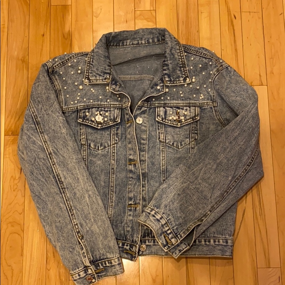 Never worn- Pearl embellished denim jacket